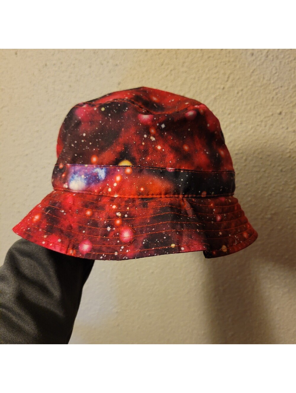 KB Ethos Bucket Hat Cosmic Red/Blue Galaxy Stars One Size Fits Most